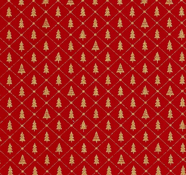Świąteczna tkanina bawełniana czerwona z nadrukiem choinek 20714/015