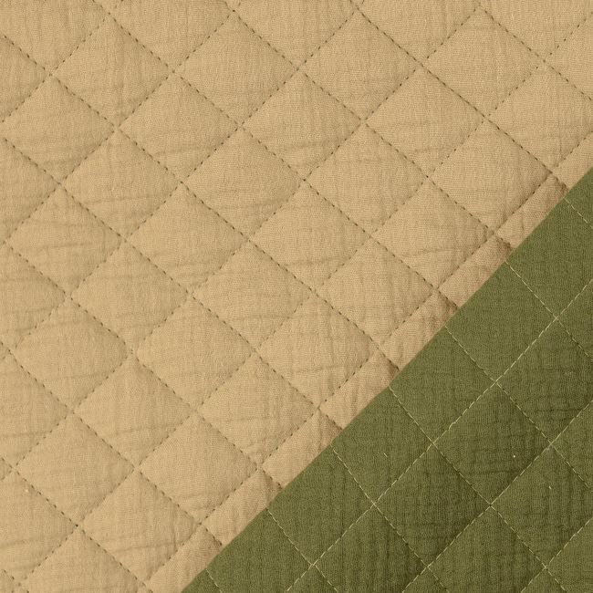 Bawełniana pikówka z muślinu w kolorze ciemnego beżu i zieleni 209884.0803