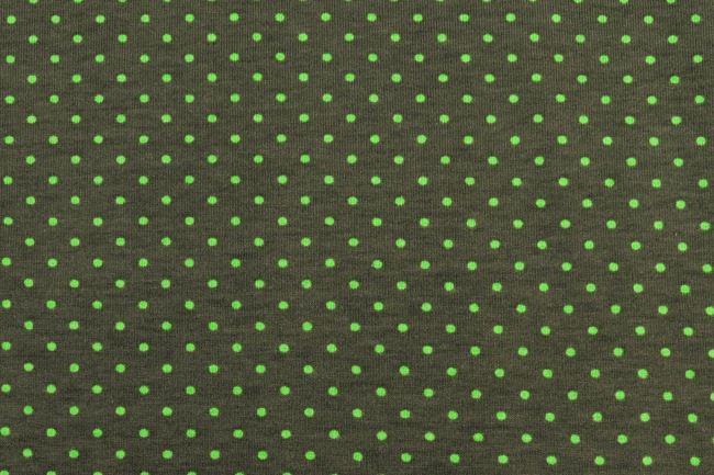 Dzianina bawełniana w kolorze zielonym z nadrukiem w kropki 11800/028