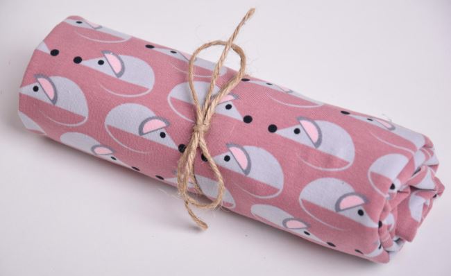 Rolka dzianiny bawełnianej różowej z nadrukiem myszy RO16593/014