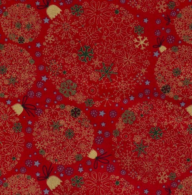 Tkanina bawełniana świąteczna czerwona z nadrukiem bombek 14704/015