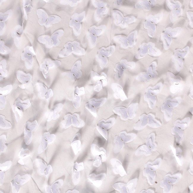 Tiul biały z naszytymi motylkami 13130/050