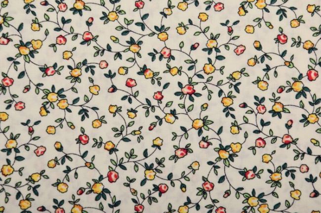 Tkanina bawełniana kremowa z nadrukiem drobnych kolorowych kwiatów 13596/035