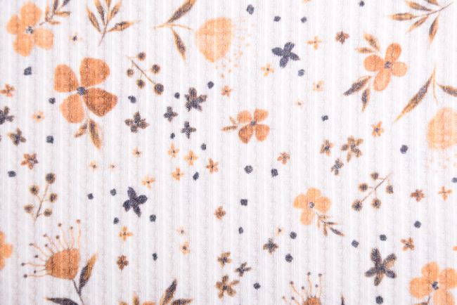 Tkanina waflowa kremowa z cyfrowym nadrukiem polnych  kwiatów 184998