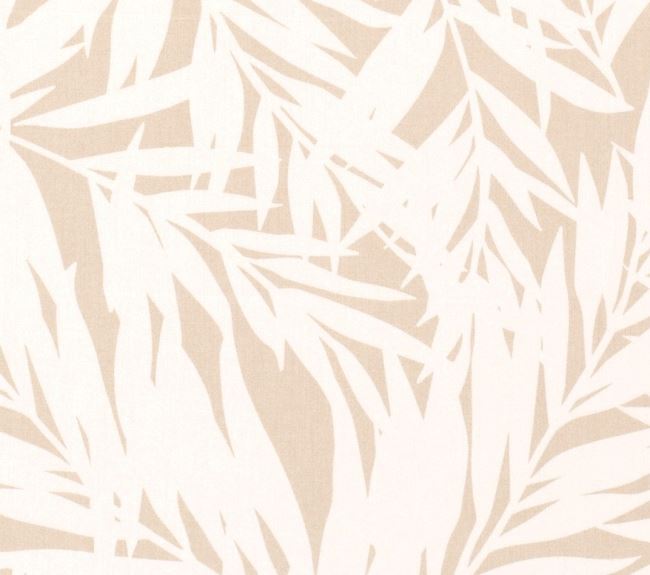 Tkanina wiskozowa jasnobeżowa z nadrukiem liści 19059/052