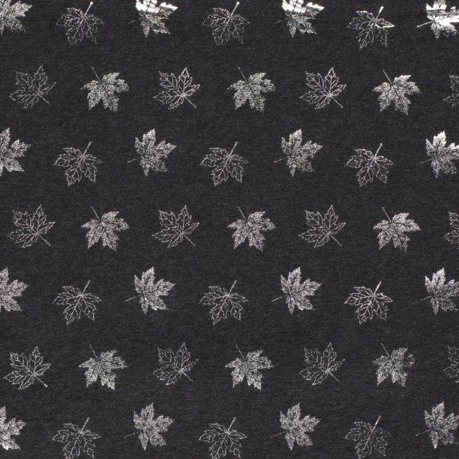 Dzianina bawełniana ciemnoszary melanż z nadrukiem foliowych liści 12661/068
