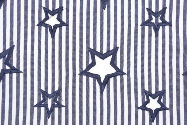 Tkanina bawełniana koszulowa z niebieskimi pasami i gwiazdami 61787