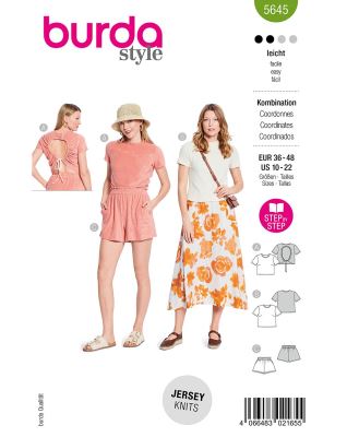 Krój koszulki damskiej i spodenek w rozmiarach 36-48 5645