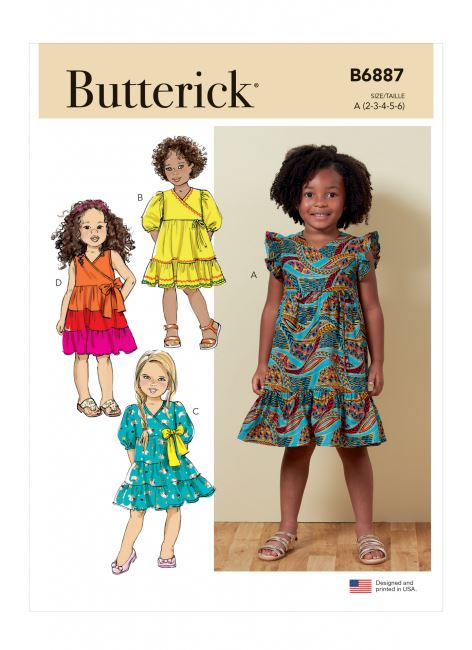 Wykrój Butterick na dziecięce sukienki w roz. 2-6 B6887-A