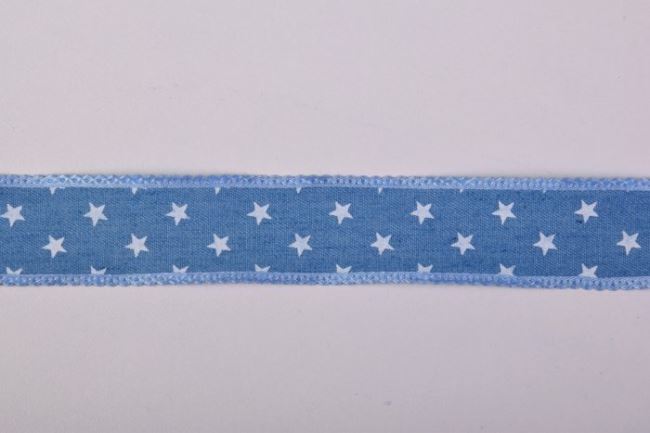 Bawełniana tasiemka niebieska z nadrukiem białych gwiazdek 43067