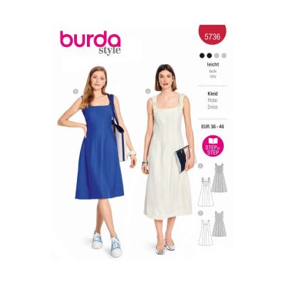 Krój sukienki damskiej dopasowanej w rozmiarze. 36-46 5736