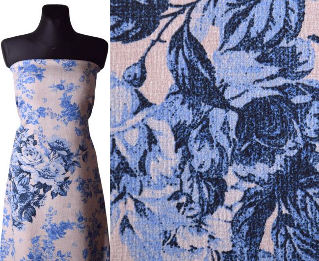 Tkanina bawełniana z dodatkiem wiskozy  z nadrukiem niebieskich kwiatów 15580/179