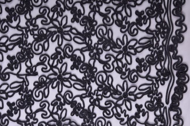 Luksusowa koronka gipiurowa w kolorze czarnym 10551/069