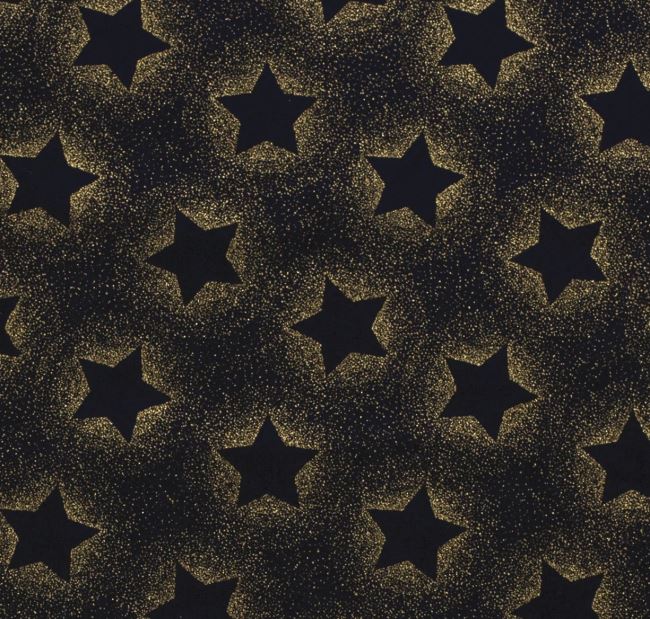 Świąteczna tkanina bawełniana granatowa z nadrukiem gwiazd 18737/008