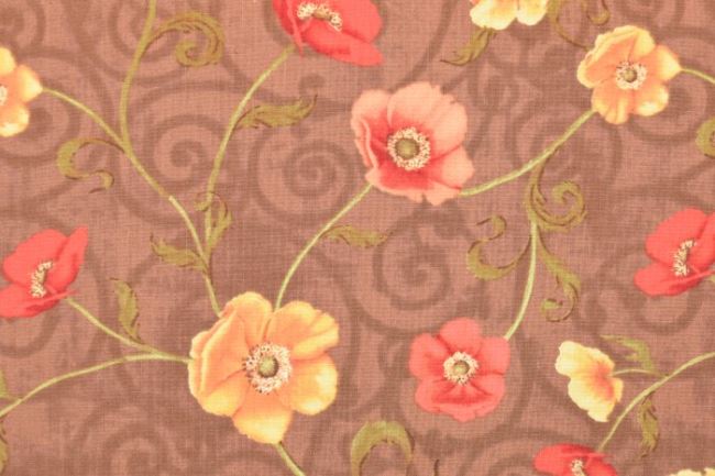Amerykańska bawełna do patchworku brązowa z kwiatami 199PYOPM/73