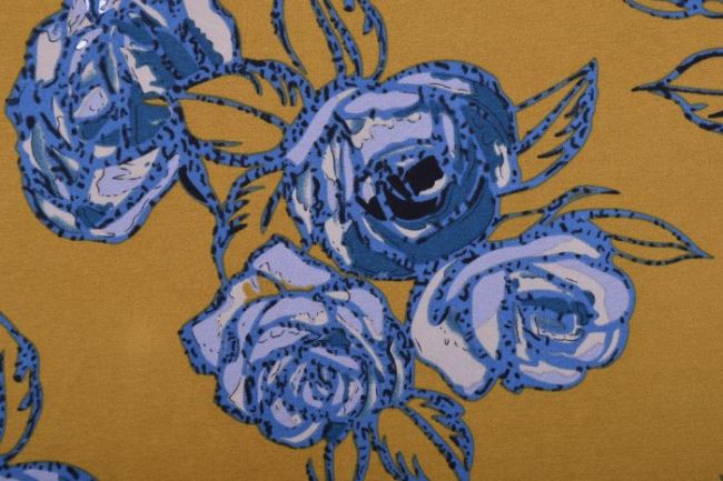 Tkanina bluzkowa musztardowa w kwiaty 10224/037