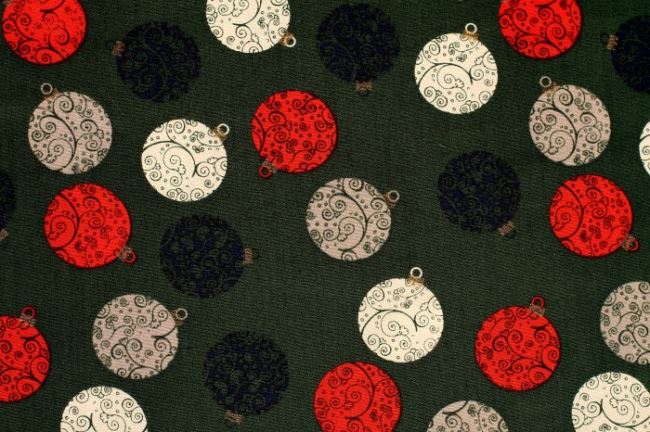 Bawełna świąteczna zielona ze wzorem bombek 05989/028