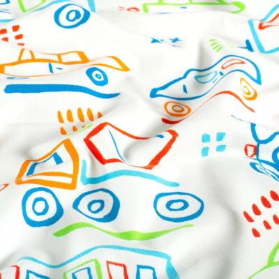 Dzianina bawełniana w kolorze kremowym z nadrukiem samochodów 25717/051 (2)
