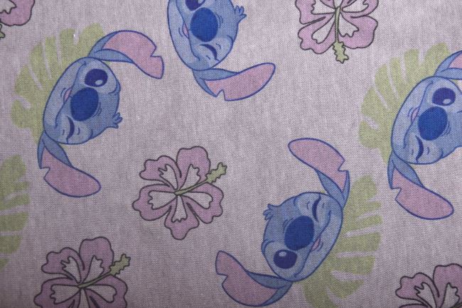 1 m dzianiny bawełnianej w kolorze szarym z postacią z bajki Stitch DS-KUP126
