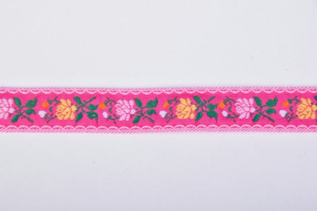 Tasiemka ozdobna różowa z folklorystycznym wzorem 30109