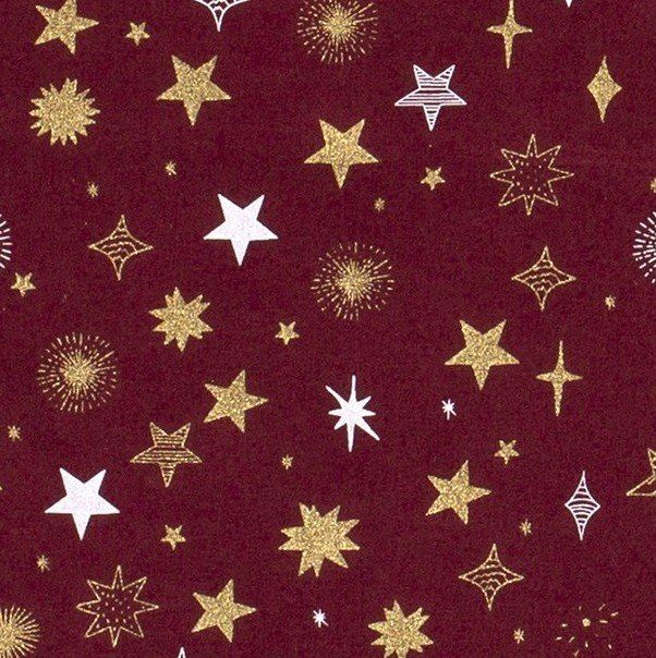 Tkanina bawełniana świąteczna bordowa z nadrukiem gwiazd 16708/018
