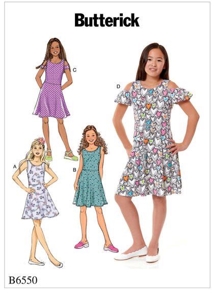 Wykrój Butterick na dziecięce sukienki letnie w roz. 7-14 lat B6550-CHJ