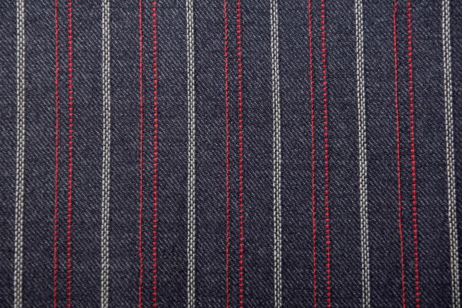 Tkanina garniturowa w kolorze niebieskim z tkanym wzorem w paski TI413