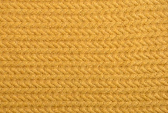 Dzianina swetrowa musztardowa ze wzorem warkoczów 0844/575