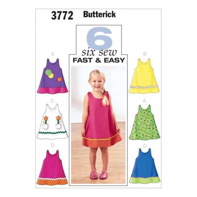 Wykrój Butterick na sukienki dziewczęce w roz.  86-98 3772/1