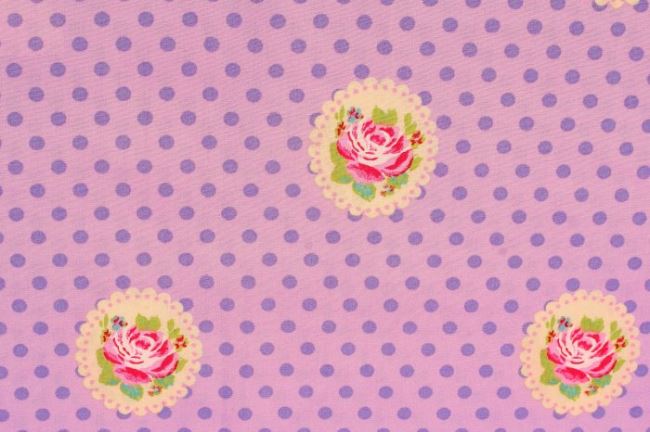 Tkanina bawełniana fioletowa w kwiaty i kropki 6240/043