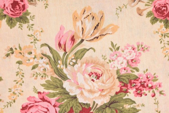 Amerykańska bawełna do patchworku beżowa z kwiatami 199PYOPM/125