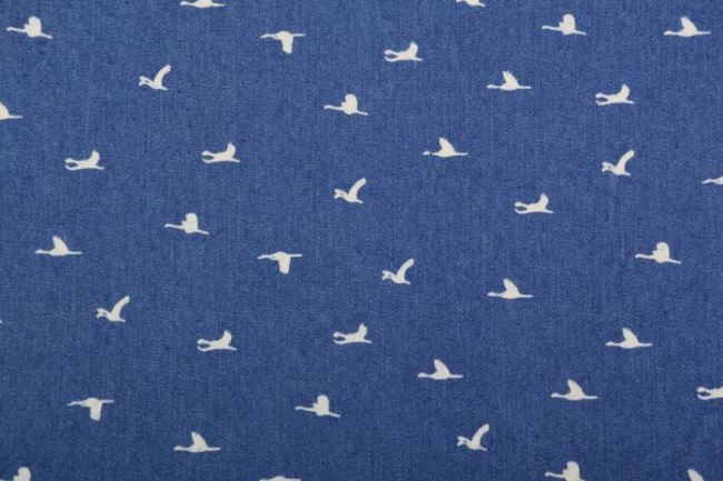 Dżins koszulowy niebieski z nadrukiem drobnych ptaków 10025/003