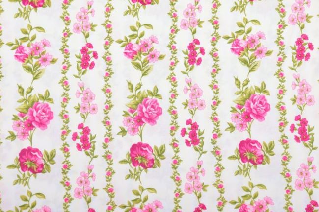 Amerykańska bawełna do patchworku z nadrukiem kwiatowych pasów i róż 199PYOPM/31