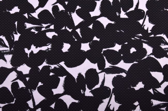 Tkanina kostiumowa w czarno-białe kwiaty BP92574