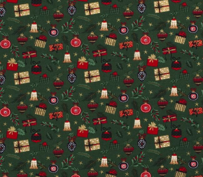 Świąteczna tkanina bawełniana zielona z drobnym nadrukiem 18732/025