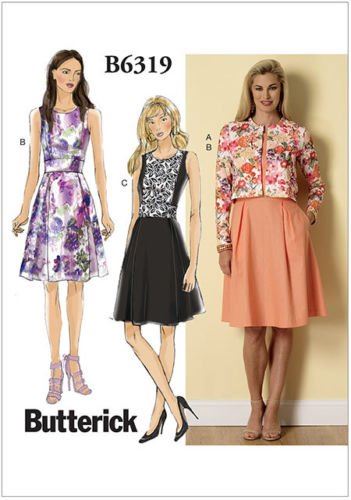 Wykrój Butterick na dwie damskie sukienki i marynarkę w roz. 42-50 B319-F5