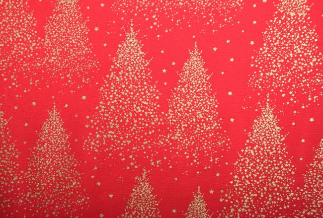 Świąteczna tkanina bawełniana czerwona z nadrukiem choinek 14716/015