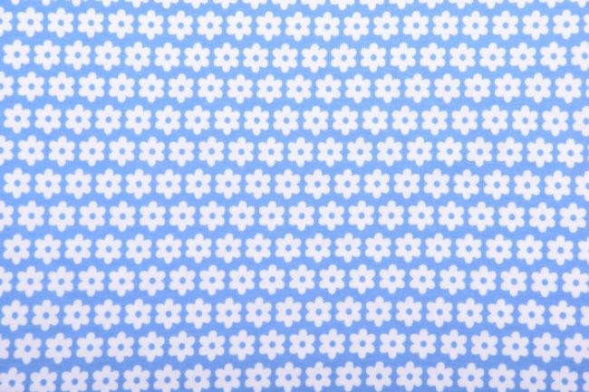 Dzianina bawełniana niebieska z nadrukiem białych kwiatków KC1072-205