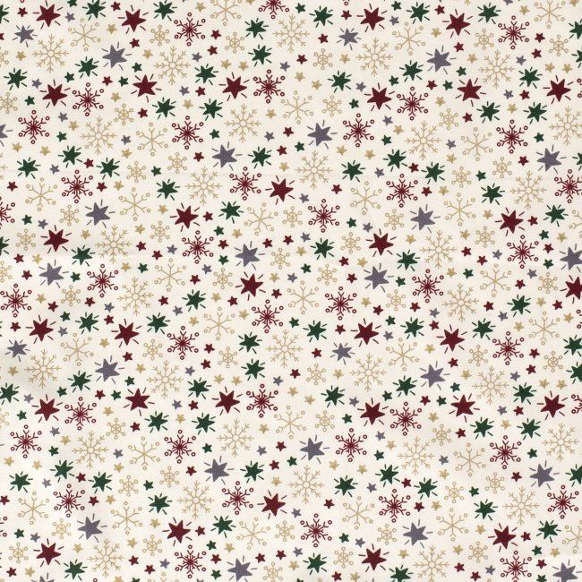 Tkanina bawełniana świąteczna kremowa z nadrukiem gwiazd 14703/051