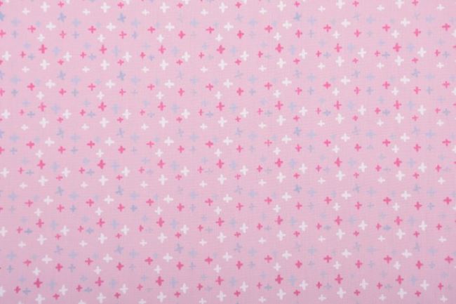 Tkanina bawełniana jasno różowa z nadrukiem krzyżyków 11108/011