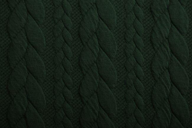 Dzianina swetrowa ciemnozielona ze wzorem warkoczów 13423/201
