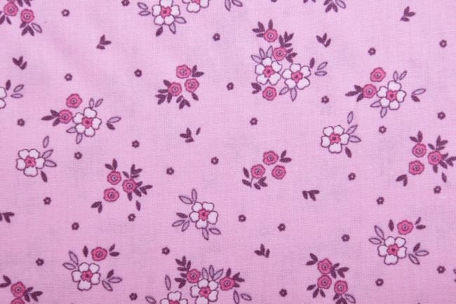 Popelina w kolorze różowym z nadrukiem kwiatowym 19406/011