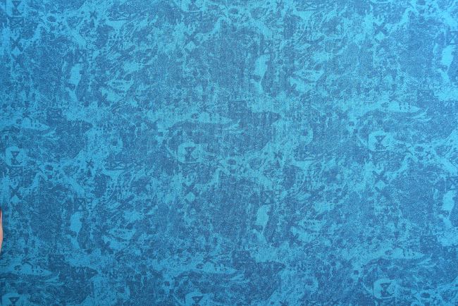 Dresowa tkanina dresowa French Terry w niebieskim kolorze z abstrakcyjnym wzorem DEC0040