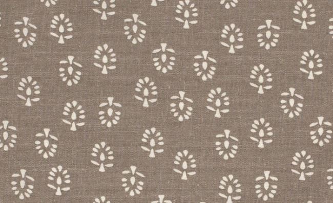 Tkanina wiskozowa szaro-brązowa z dodatkiem lnu i kwiatami 13469/052