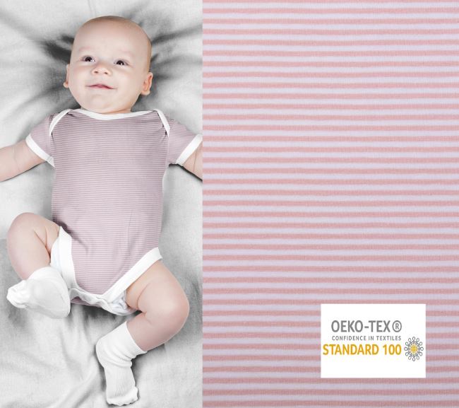 Dzianina bawełniana z kolekcji BABY z jasnoróżowymi paskami 18489/111
