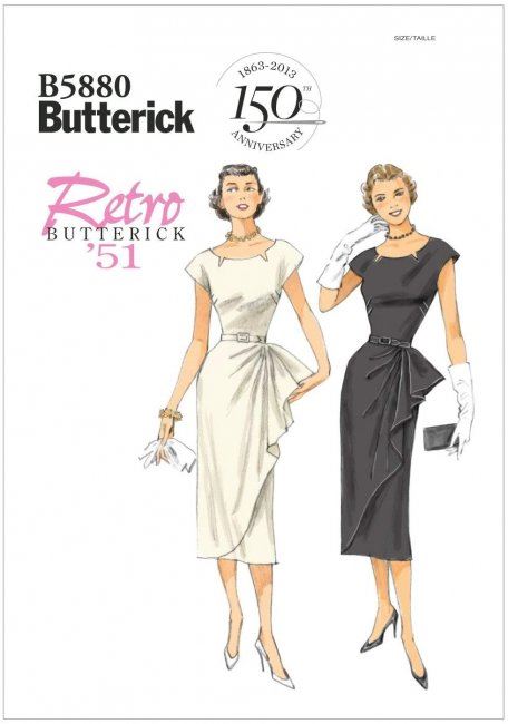 Wykrój Butterick na damskie suknie w stylu retro w roz.  32-40 B5880-A5