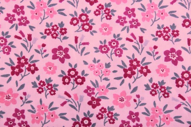 Popelina w kolorze różowym z nadrukiem kwiatowym 19407/011