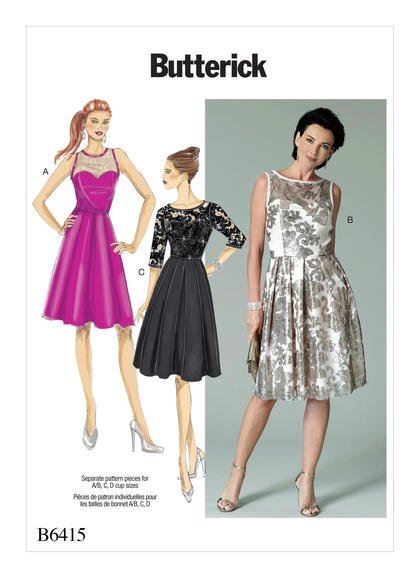 Wykrój Butterick na eleganckie sukienki w roz.  40-48 B6415-E5
