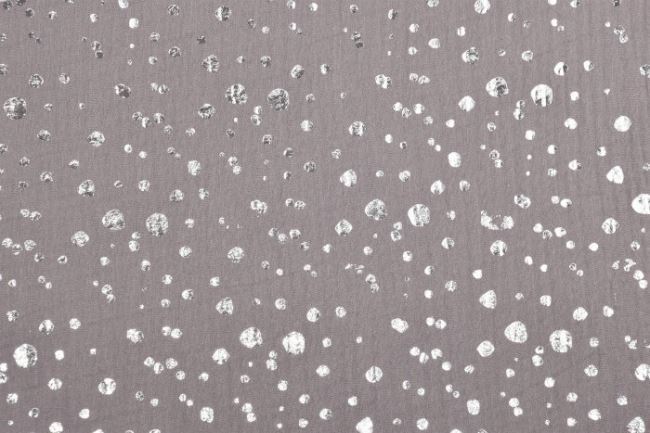 Muślin ciemnoszary z nadrukiem srebrnych kropek 181387
