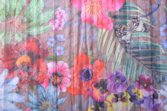 Tkanina koszulowa beżowa z różowymi kwiatami 13215/052